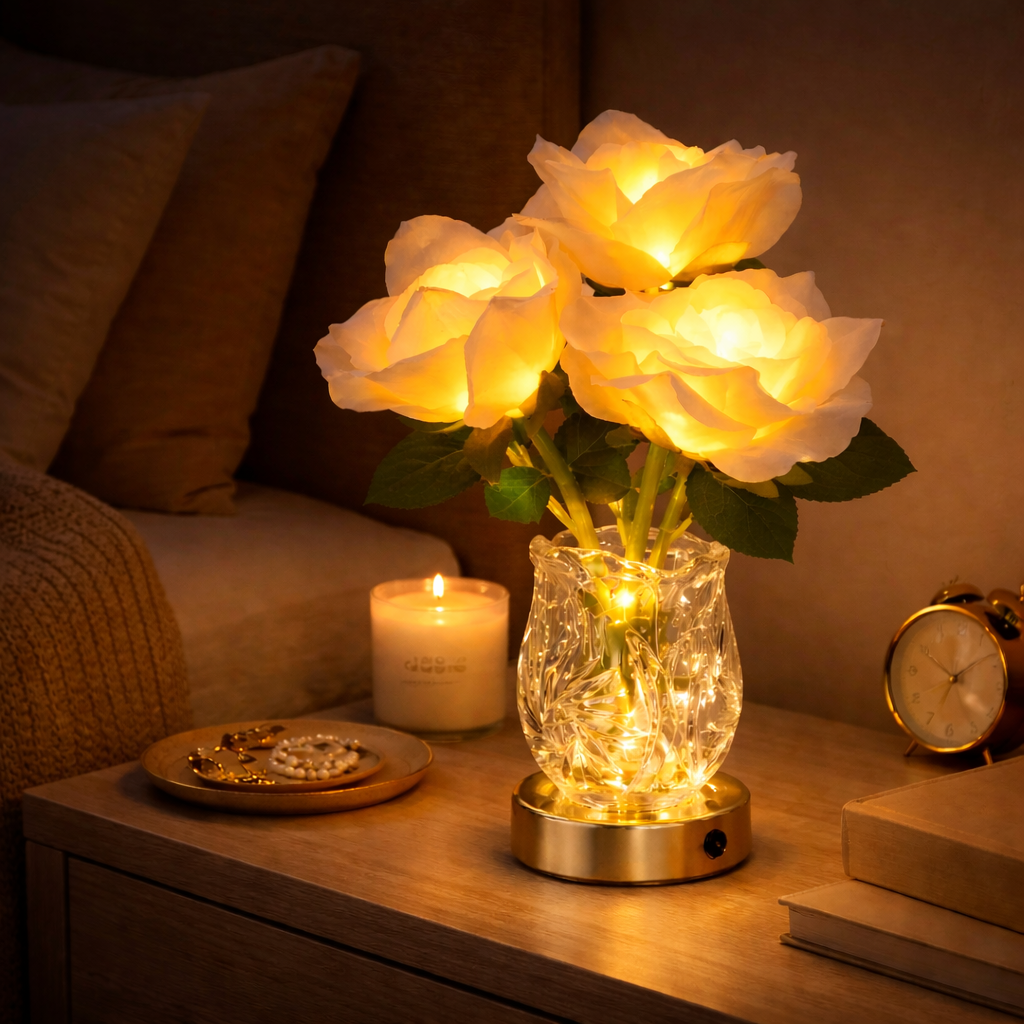 Rosalia Romantische LED-Blütenlampe – Dekoleuchte aus Glas