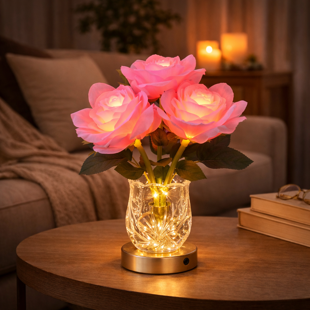 Rosalia Romantische LED-Blütenlampe – Dekoleuchte aus Glas – Ansicht 2 von 7