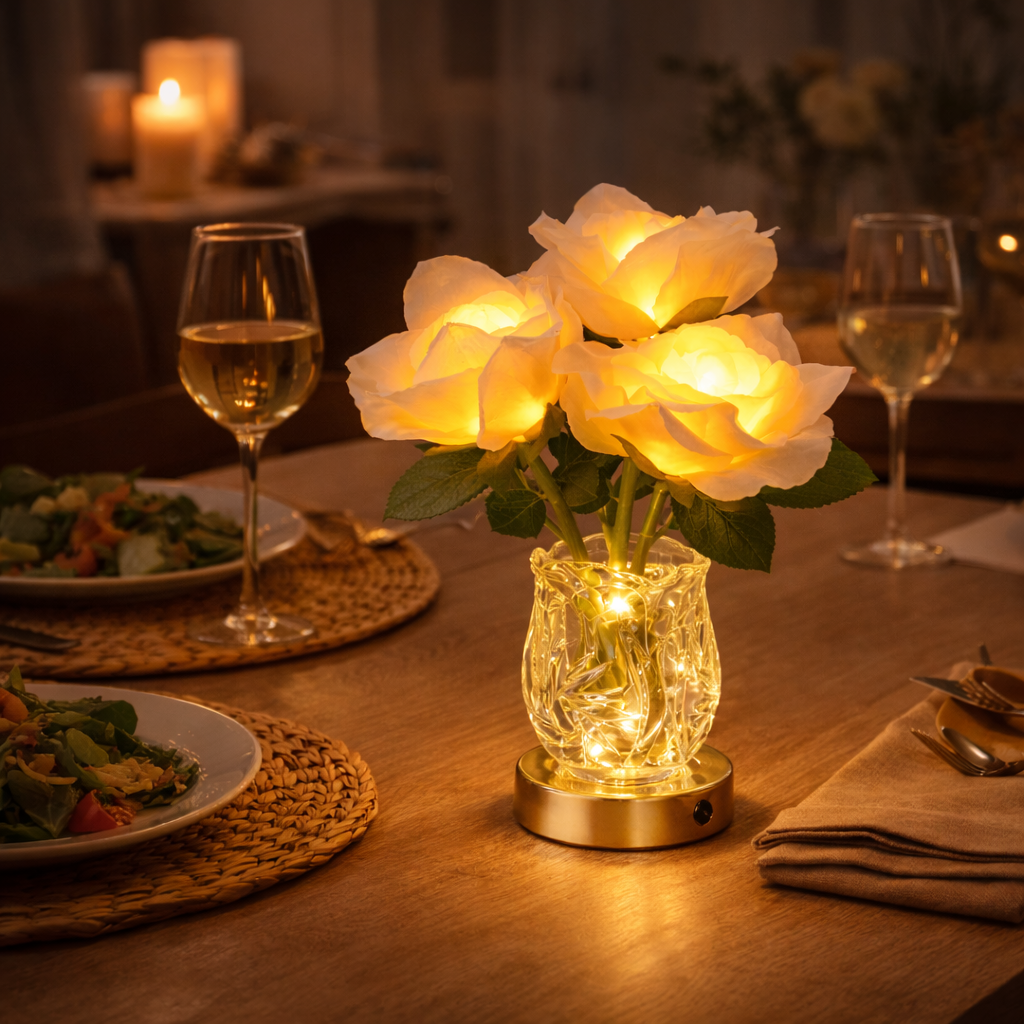 Rosalia Romantische LED-Blütenlampe – Dekoleuchte aus Glas – Ansicht 3 von 7