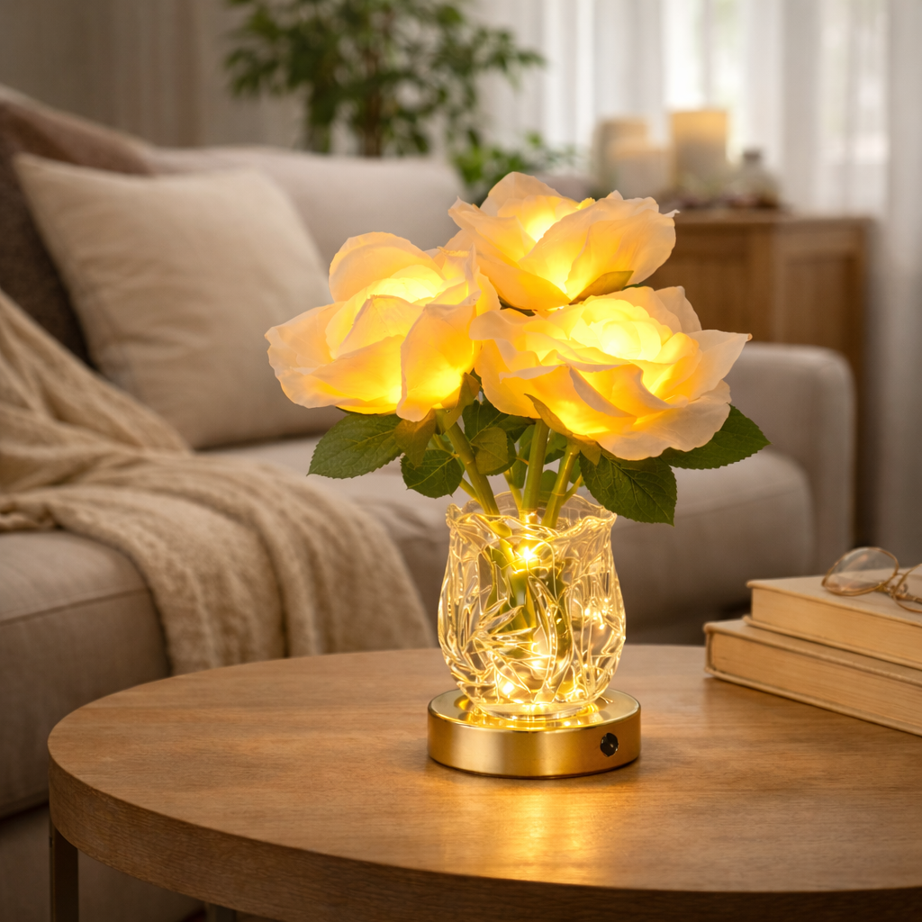 Rosalia Romantische LED-Blütenlampe – Dekoleuchte aus Glas – Ansicht 5 von 7