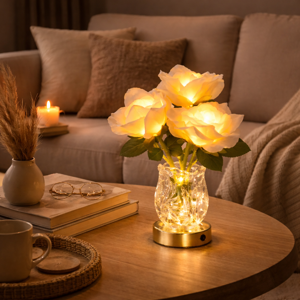 Rosalia Romantische LED-Blütenlampe – Dekoleuchte aus Glas – Ansicht 6 von 7