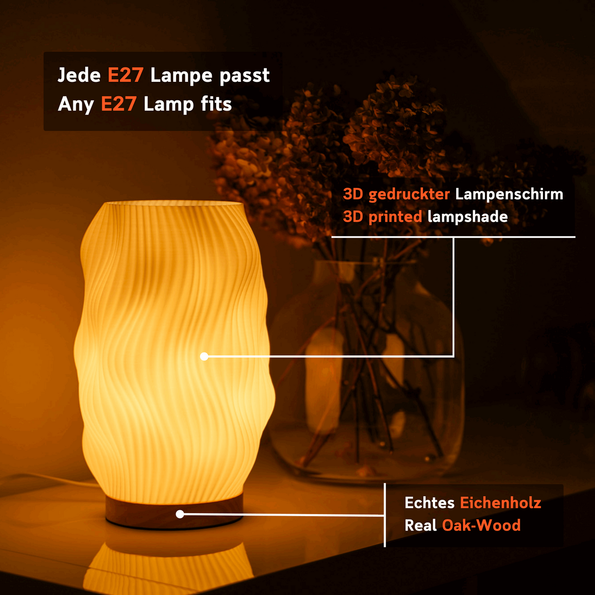 Flova Naturleuchte aus Bioplast – Tischleuchte aus Holz – Ansicht 2 von 6