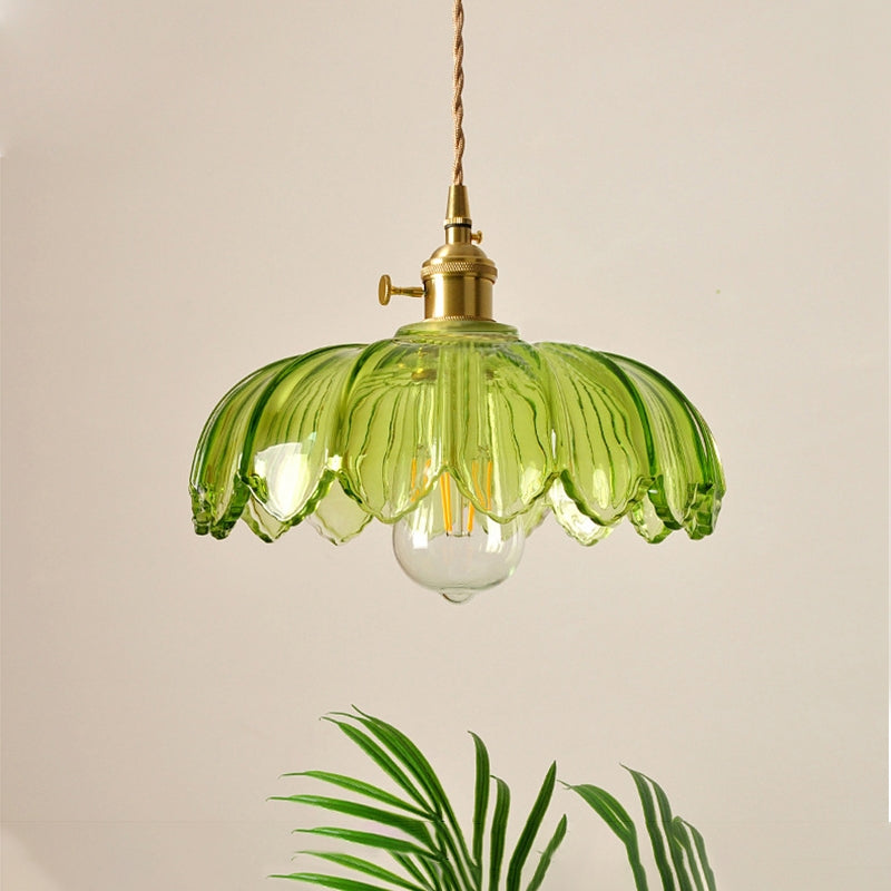 Lumessa Vintage Glas-Pendelleuchte im Blütendesign